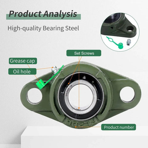 Front view of 1 Inch Bore Pillow Block Bearing UCFL205-16 Self Aligning Flange Mount With 2 Bolt Flange Cast Iron Housing And Set Screw Locking
