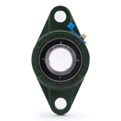 Front view of 2 Pcs UCFL206-19 Bore 1-3/16" Pillow Block Flange Mounted Ball Bearings with solid cast iron base and sealed bearings.