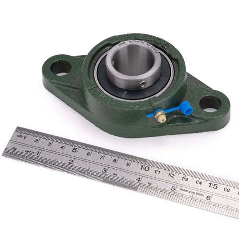 2 Pcs UCFL206-19 Bore 1-3/16" Pillow Block Flange Mounted Ball Bearings, Solid Cast Iron Base, chrome steel self-aligning