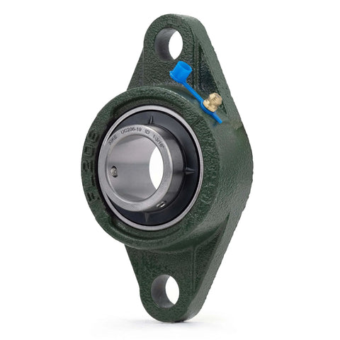 Front view of 2 Pcs UCFL206-19 Bore 1-3/16" Pillow Block Flange Mounted Ball Bearings with Solid Cast Iron Base.