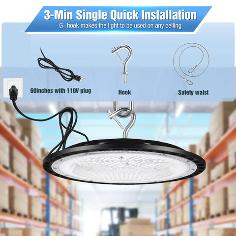 Ultra Bright 12 Pack 240W UFO LED High Bay Lights 120VAC IP66 Waterproof 40000LM 5000K Daylight Replaces 1050W MH HPS Plug In