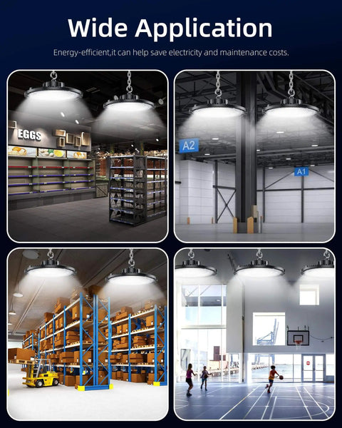 Industrial Grade 200W UFO LED High Bay Light Delivers 30000 Lumens IP65 5000K in various settings like warehouse and gym