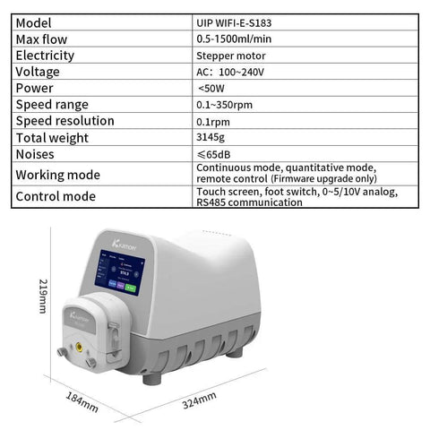 UIP WIFI E affordable intelligent high flow peristaltic pump stepper motor 100V-240VAC adjustable dosing pump 0.5-1500ml/min with touchscreen