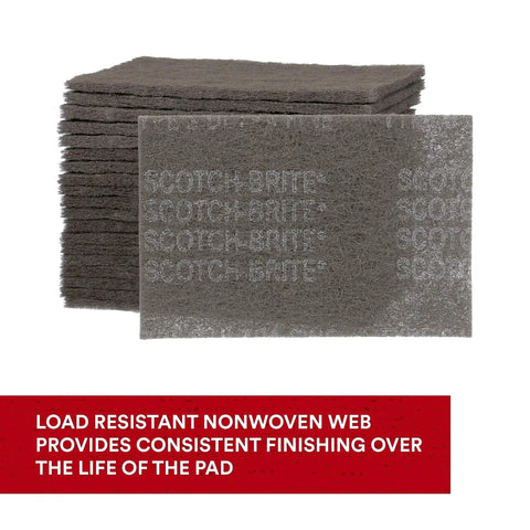 Ultra Fine Hand Pad 6 X 9 Inch Nonwoven Silicon Carbide for surface prep, stack of gray pads, close-up view