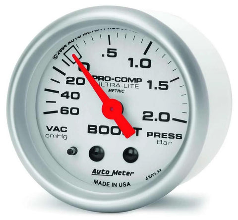 Auto Meter 4303 Ultra-Lite boost/vacuum gauge, 2.31 in, white dial with red needle