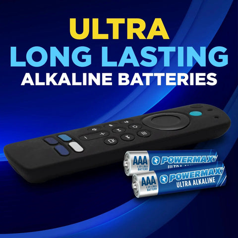 24 Pack AAA Alkaline Batteries Ultra Long Lasting For Home And Office Use shown with remote control