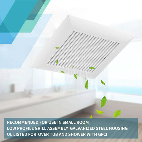 Installed Ultra Quiet Bathroom Exhaust Fan 80 CFM 1.5 Sone No Attic Access Needed Energy Star Certified, ceiling view