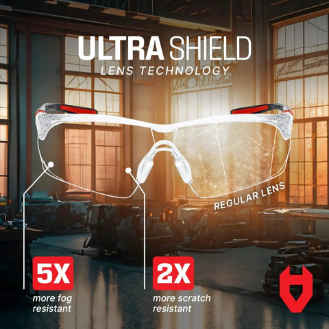 Anti Fog Clear Safety Glasses With Wraparound Lenses And ANSI Z87 Certification featuring Ultra Shield lens technology