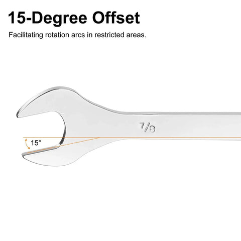 Ultra Slim SAE Open End Wrenches Dual Openings 7/8 by 15/16 Inches, 200mm Length, high-carbon steel with 15-degree offset