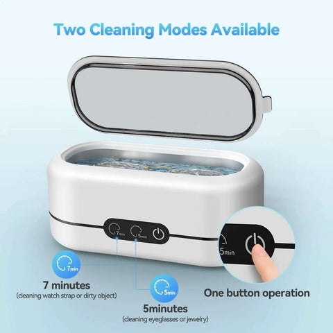 Open 48KHz Ultrasonic Jewelry Cleaner With Dual Cleaning Modes 12oz 304 Stainless Steel Tank showing control buttons