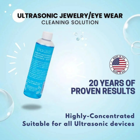 Ultrasonic Jewelry And Eyewear Cleaning Solution Concentrate 8 Oz Blue For Watches Glasses Jewelry, 20 years of proven results