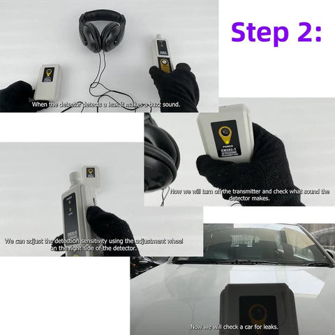 allsun ultrasonic vacuum leakage detector kit with handheld transmitter, dual LED indicators, 2 sensors and headphones