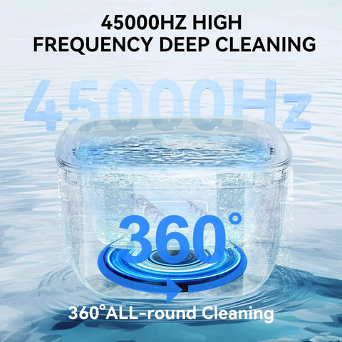 Ultrasonic Retainer Cleaner 45kHz Dental Cleaning Machine For Dentures Aligners Braces Jewelry with 360-degree cleaning