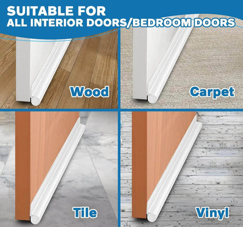 36 Inch Under Door Draft Stopper Insulator For White Doors No Fuss Gap Seal Keeps Cold Air Out Dust Smoke Wind Noise Out And Slashes Energy Bills Down Door Seal Strips And Sweeps For Easy Fit installed on various flooring types.
