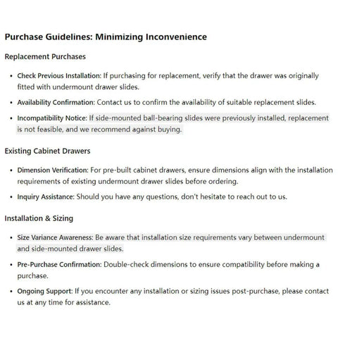Purchase guidelines for 21 inch undermount drawer slides full extension soft close concealed runners