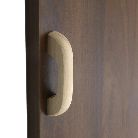Unfinished Beech Wood Drawer Knob Set 2 Pack Paintable Cabinet Handles For Cupboard And Closet Drawers, installed on wooden door