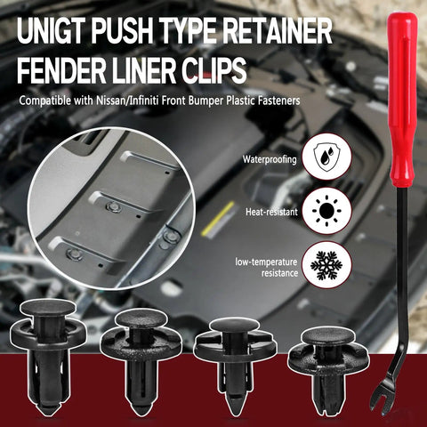 Push Type Fender Liner Clips Kit For Nissan And Infiniti Front Bumpers, 121-Piece Plastic Fasteners Set With Tool visible