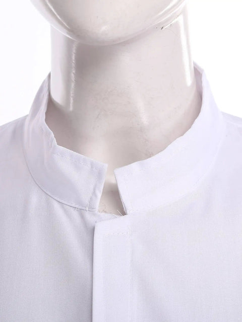 Unisex Lab Coat For Work In Cleanrooms Durable 100 Polyester White XX Large With Hatless Or Hooded Style, close-up of collar