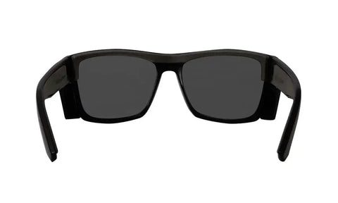Front view of Unisex Safety Glasses With Matte Black Frame And Removable Side Shields Z87, featuring smoke lenses.
