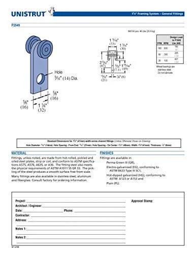Genuine Unistrut P2949-EG 2 Wheel Trolley Assembly technical specifications drawing.