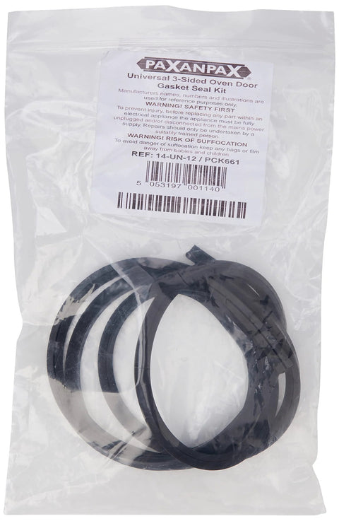 Paxanpax PCK661 universal 3-sided oven door gasket kit, set of black silicone gaskets