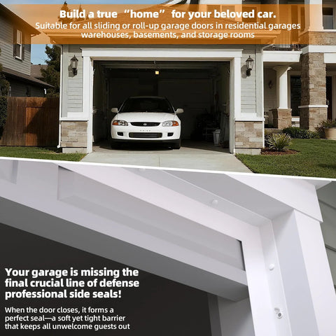 Elvone garage door seal top and sides, white, 40 ft universal TPE weather stripping with nails and lids