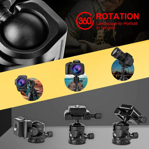 Universal Ball Head Mount with Arca Swiss Plate for DSLRs and Action Cameras Heavy Duty 10 Kilogram Load, 360 Degree Rotation Showcase