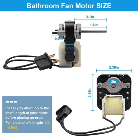 Universal Bathroom Vent Exhaust Fan Motor Replacement Motors Kit, Fit for Nu-Tone Br-oan Exhaust Vent Fan Motor 120V 50CFM, size details
