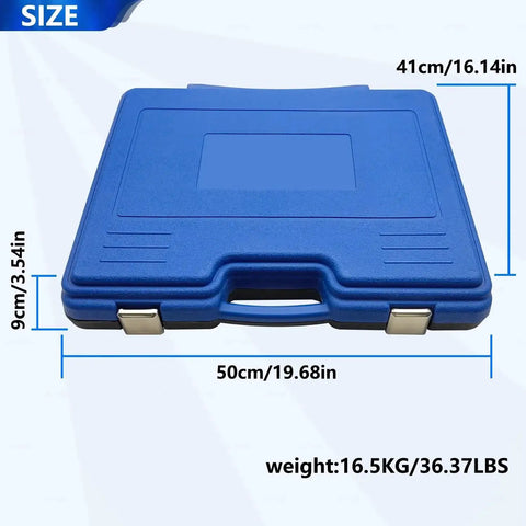 Blue carry case for Universal Bearing And Bushing Removal And Installation Kit, dimensions 50x41x9cm, weight 16.5kg.