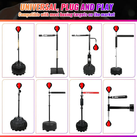 Boxing Speed Ball With 8mm Screw Mounts, various models shown for training setups, red and black design.