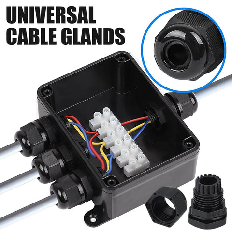 Waterproof Cable Gland Kit 50 Pack For 3 To 16mm Cables with PG7 PG9 PG11 PG13.5 PG16 PG19 in a junction box