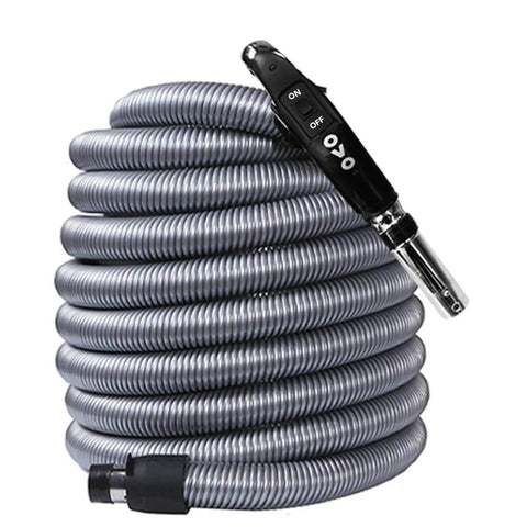 OVO 50ft gray corrugated central vacuum hose with on-handle switch and metal fittings