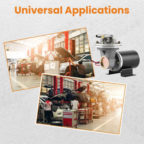 Powerful 12V Electric Vacuum Pump Kit For Brake Boosters With Installation Kit, images of car workshops in use.