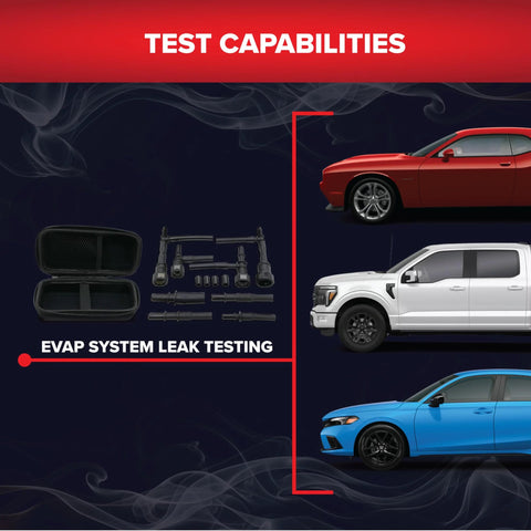 Redline Detection EasyConnect 96-0190 EVAP leak testing kit with carrying case and universal adapters for smoke machines.