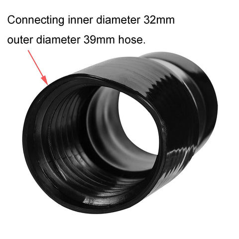 KingBra 1-1/4 inch central vacuum hose adapter, black, threaded ends, 32mm ID, 39mm OD.