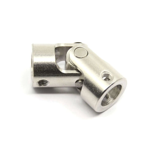 Close-up view of a 2 Pcs 10mm to 10mm Universal Joint Shaft Coupling with Screws for Motor, showing its durable 45# steel construction.