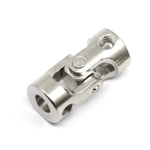Close-up of a 4 Pack 5mm To 5mm Universal Joint Shaft Couplings With Screws For Motors In High Strength 45 Steel Electroplated Set