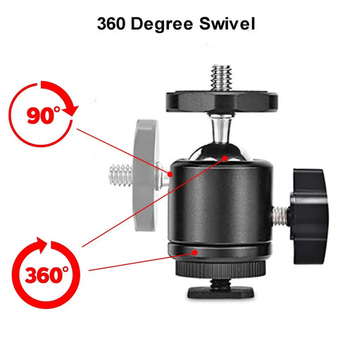 Universal 1/4 Inch Swivel Mini Ball Head Mount With Hot Shoe Adapter For Cameras And More 360 Degree Rotating Base side view