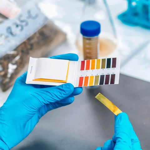 Person using 2 Pack pH Test Strips, 160 Strips pH.1-14 Universal pH Test Paper Litmus Test Paper in a lab setting