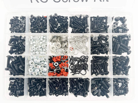 1000pcs Universal RC Screw Kit Hardware Assortment with M3 and M4 screws, washers, nuts, clips, and pins in organized case