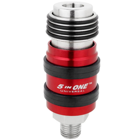 5 In One Universal Safety Exhaust Quick Connect Industrial Coupler 1/4 Inch NPT Male Accepts All Major Interchanges