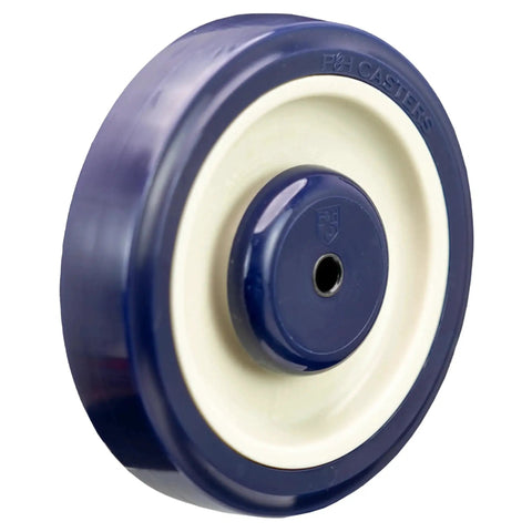 Universal Replacement Shopping Cart Wheel 5 Inch By 1.25 Inch Blue And Tan Crown TPU Tread With Dual 5 16th Precision Bearings 250 Lb Capacity