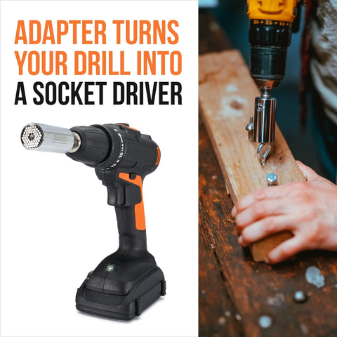Must Have Universal Socket Wrench Set With Self Adjusting Gator Grip 7 To 19mm, 54 Spring Loaded Rods, Power Drill Adapter Included in use