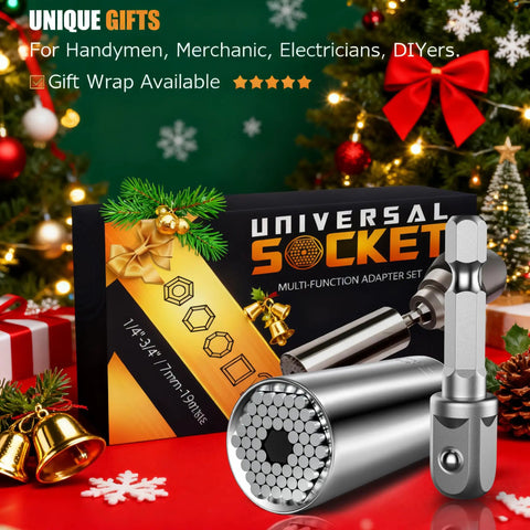 Universal Socket Tool Set For Men Gifts For Dad Husband Grandpa Stepdad With Power Drill Adapter adjustable grip displayed in box