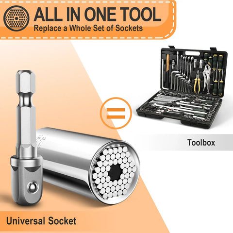 Universal Socket Tool Set For Men Gifts For Dad Husband Grandpa Stepdad With Power Drill Adapter Adjustable Grip That Fits Any Size Or Shape
