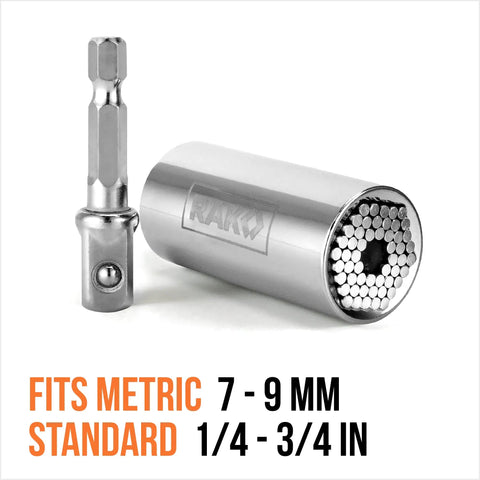 Must Have Universal Socket Wrench Set With Self Adjusting Gator Grip 7 To 19mm, 54 Spring Loaded Rods, Power Drill Adapter Included