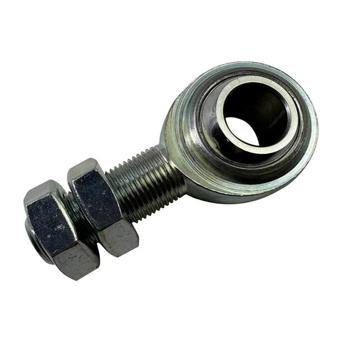 Universal 3/4 inch DD steering shaft support bearing heim joint, showing threaded metal shaft and hex nut for street rods and custom builds.