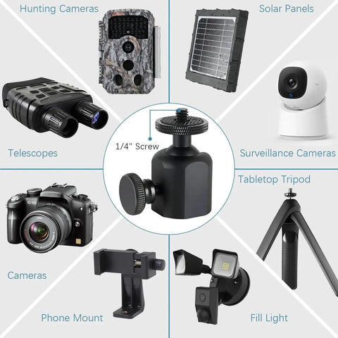 Universal Tripod Ball Head With One Quarter Inch Thread Mount 360 Degree Rotatable for Cameras and LED Light Stands