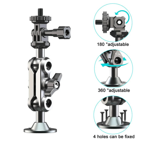 Universal Wall Mount Bracket With Adjustable Metal Arm For Action Cameras And Smartphones, Heavy Duty Construction, Dual Ball Head