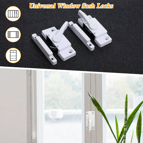 10-Pack Universal Window Sash Locks provide reinforced security with cam-action latches, shown with white finish and mounting hardware.